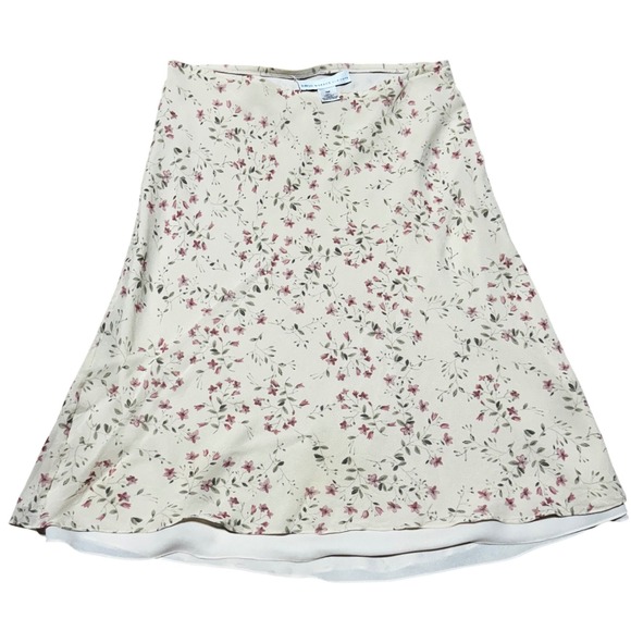 Vintage David Warren New York Floral 100% Silk Skirt Size 10P Cream Pink - Picture 2 of 7